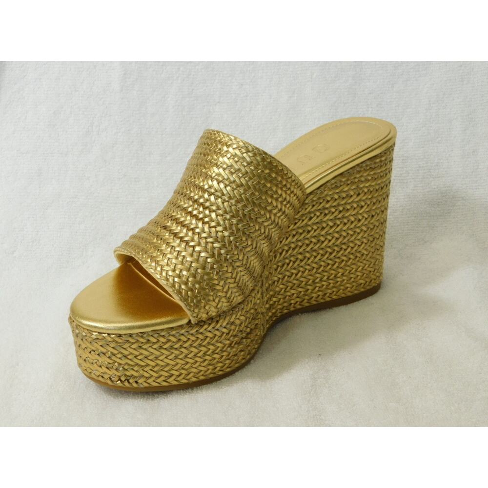 W608 Guess Gold Yenisa Single Band Slide Platform Wedge Sandal Size 9 M - Picture 2 of 5